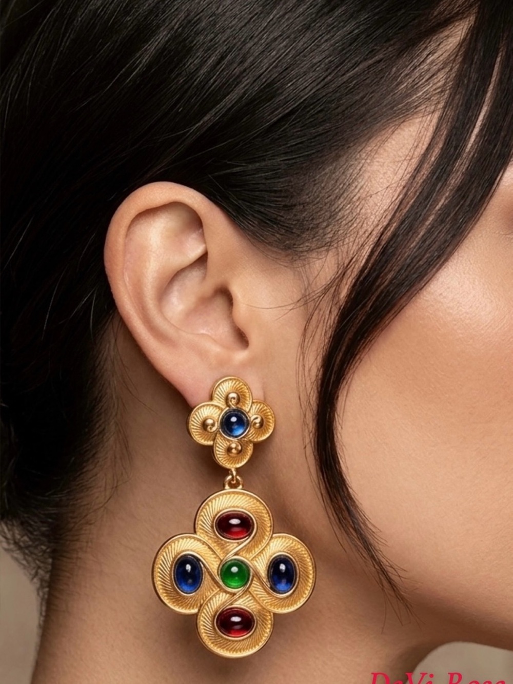 The Legacy Bloom - Vintage Inspired Byzantine Colorful Cabochon Motif Earrings